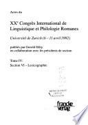 Actes du XXe Congrès international de linguistique et philologie romanes: Lexicographie (Section VI)
