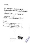 Actes du XXe Congrès international de linguistique et philologie romanes : Université de Zurich (6 - 11 avril 1992)