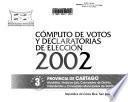 Computo de votos y declaratorias de elecciones 2002: Provincia de Cartago