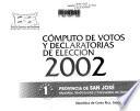 Computo de votos y declaratorias de elecciones 2002: Provincia de San José