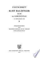 Festschrift Kurt Baldinger zum 60. Geburtstag
