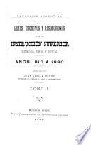 Leyes, decretos y resoluciones sobre instrucción superior, secundaria, normal y especial ...: Años 1810 á 1880