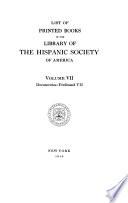 List of Printed Books in the Library of the Hispanic Society of America