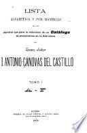 Lista alfabética y por materias de las papeletas que para la redacción de un catálog se encontraron en la biblioteca del Exemo. Señor D. Antonio Cánovas del Castillo ...: A-F