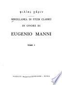 Miscellanea di studi classici in onore di Eugenio Manni