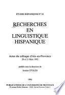 Recherches en linguistique hispanique