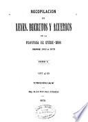 Recopilación de leyes, decretos y acuerdos de la provincia de Entre-Rios