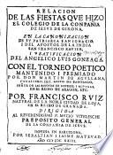 Relación de las fiestas que hizo el Colegio S. J. de Girona, en la canonización de San Ignacio y beatificación del angélico Luis Gonzaga