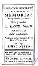 Sermones funebres a las deplorables memorias del muy Reverendo ... D. Nieto