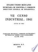 VII Censo Industrial, 1961. Fundición, Refinado, Laminado, Extrusión y Estiraje de Cobre a sus Aleaciones. Clase 3421. Datos de 1960